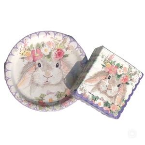 Scalloped Spring Bunny Party Tableware Set (Napkins + Plates)